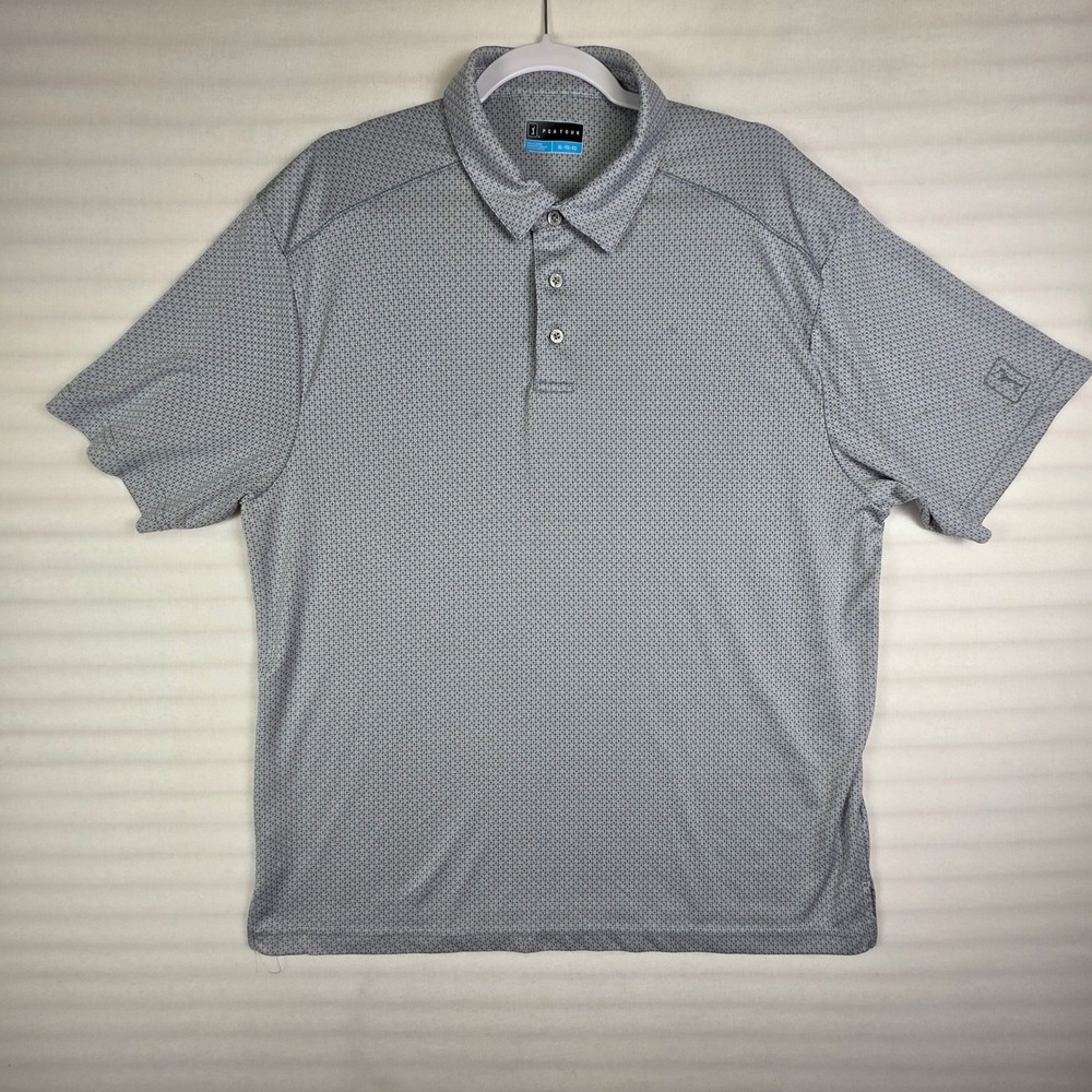 PGA Tour Polo Shirt Mens XL Gray Geometric Performance Golf Preppy Academia